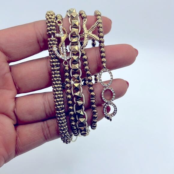 Nautical Gold Toned Beaded Bracelet Set - Picture 6 of 11